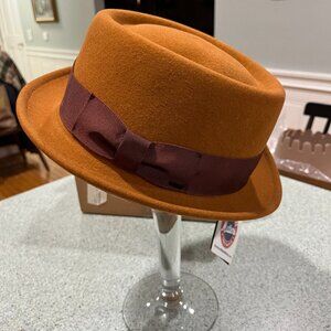 Bailey XXL Water Repellent Rust Mens Darron Wool Fedora‎ Hat Pork Pie Lace Bow